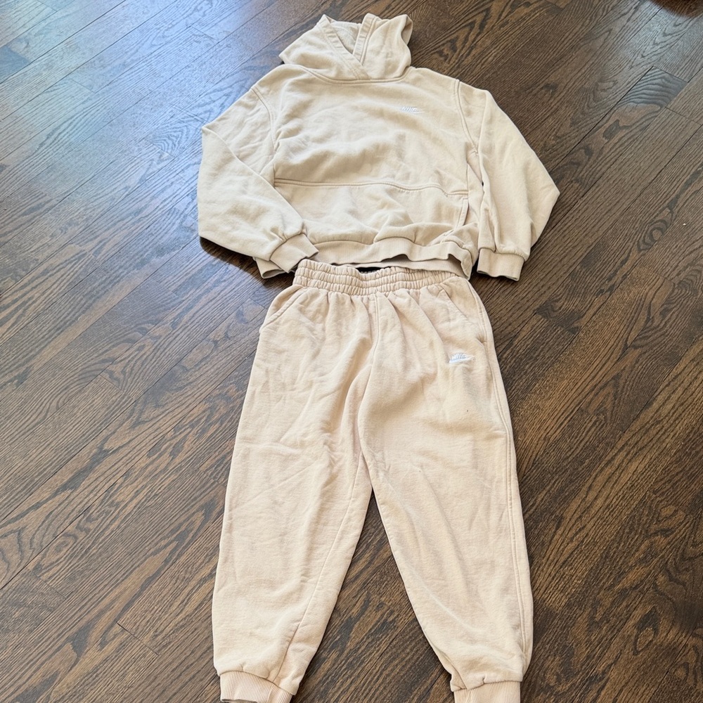 Nike kids sweat set Cozy Beige Hooded Sweatshirt and Jogger Set